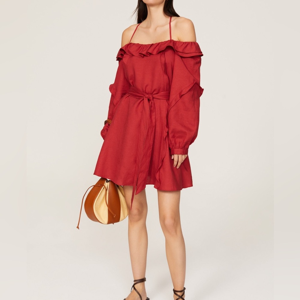 Marissa Webb • Linen Ruffle Off The Shoulder Dress